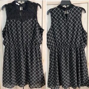 Maurices-Women s Plus Size 1 - Black Plaid - Crocheted Chest-Sleeveless Dress